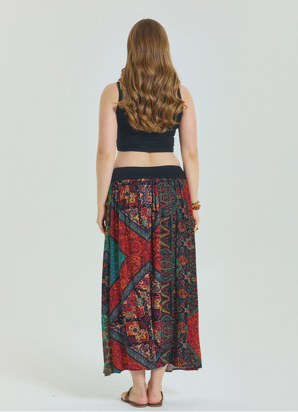Red Plus Size Skirt with Elastic Waist and Drape Detail 4599